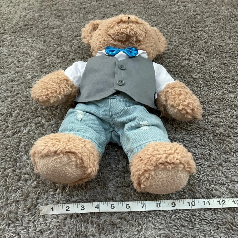 Build A Bear Plush Teddy Bear Tan Blue Bowtie Vest Denim Outfit‎ Stuffed Animal